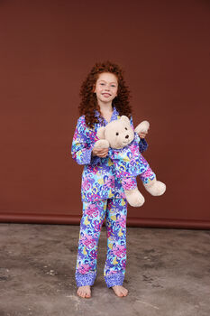 Audrey Girls Heart And Leopard Pyjama Set With Teddy Bear, 5 of 7