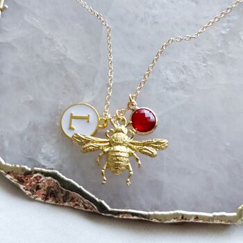 Personalised Gold Bee Initial And Birthstone Necklace, 5 of 7