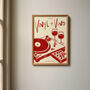 Vinyl And Vino Print | Music Poster | Home Decor | Wine | Illustration | Record | Bar | Trendy | Retro | Kitchen Dining Room | Mid Century, thumbnail 1 of 9