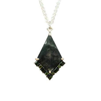 Moss Agate Kite Necklace With Green Tourmaline Halo, 3 of 5