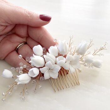 Gold Floral Bridal Hair Comb, 7 of 8