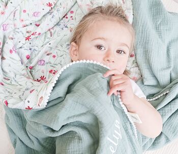Personalised Wildflower Organic Muslin Baby Blanket, 7 of 12
