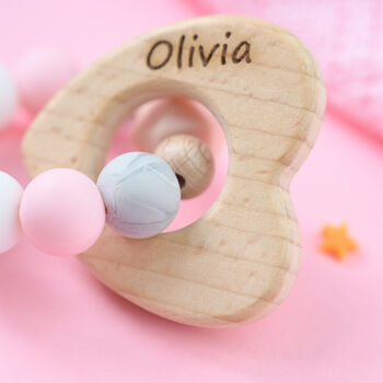 Personalised Baby Teether With Wooden Heart, 3 of 4