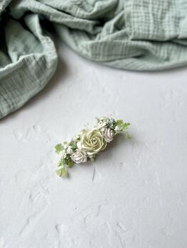 White And Sage Green Paper Flower Hair Clip, 4 of 5