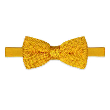 Mustard Yellow Knitted Neck Tie, Bow Tie And Pocket Square Variations Made From Soft Polyester | Gents Formal Accessories | Gift For Him | Wedding Tie, 11 of 12