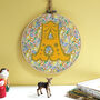 Yellow Liberty Fabric Initial Wall Art For New Baby, thumbnail 2 of 2