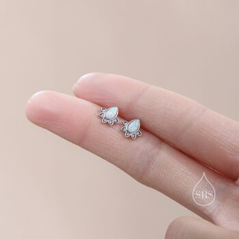 Sterling Silver Droplet Opal Crown Stud Earrings, 6 of 12