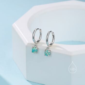 Green Opal Dot Dangle Huggie Hoop Earrings, 4 of 10