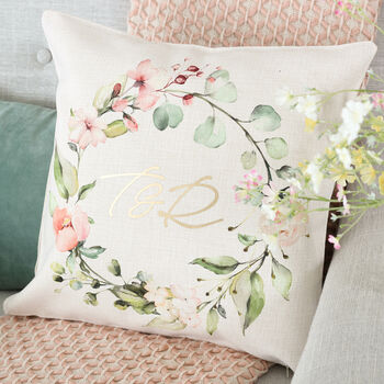Personalised Floral Wreath Foil Cushion Gift For Home, 2 of 3