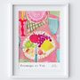 Cheese And Wine Art Print Watercolour Pastel Poster, thumbnail 2 of 6