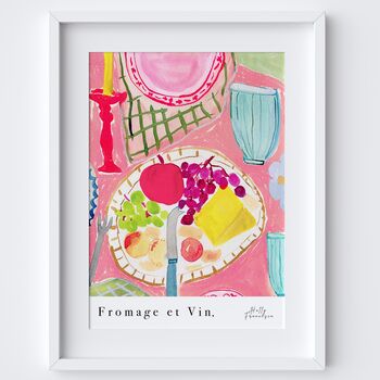 Cheese And Wine Art Print Watercolour Pastel Poster, 2 of 6