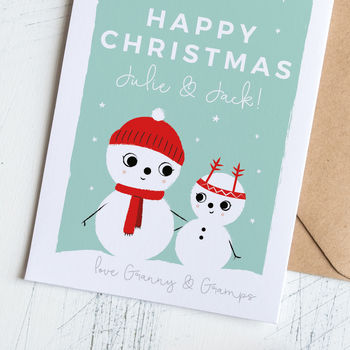 Grandchildren's Christmas Card With Cute Snow People, 2 of 4