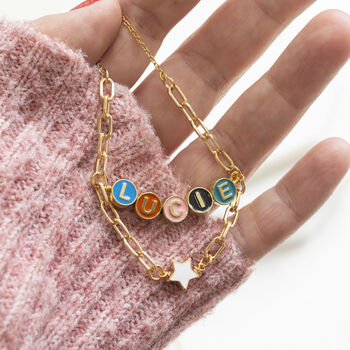 Draped Enamel Name Necklace With Star Detail, 7 of 11