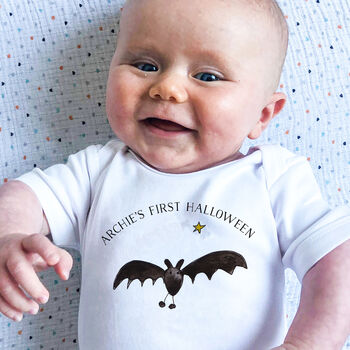 Personalised First Halloween Bat Baby Grow, 2 of 2