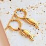 Handmade Fish Charm Gold Plated Hoop Earrings, thumbnail 1 of 6
