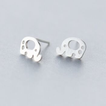 Brushed Sterling Silver Elephant Stud Earrings, 2 of 4
