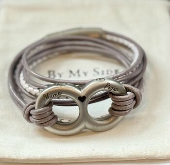 Personalised Taupe Leather Double Urn Bracelet For Ashes Memorial Keepsake Jewellery For Women And Pets, 2 of 9