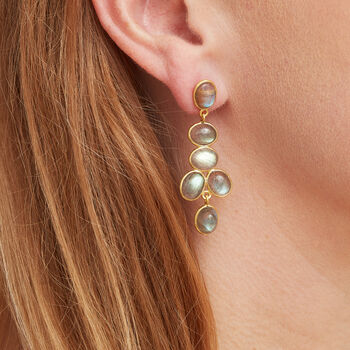 Moonstone Cabuchon Gold Plated Silver Earrings, 7 of 12