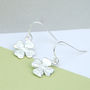 Sterling Silver Lucky Clover Leaf Drop Earrings, thumbnail 2 of 7