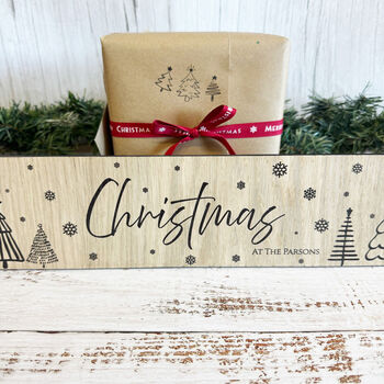 Personalised Small Oak Christmas Family Sign Decoration Gift, 2 of 8
