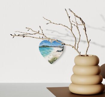 Porthmeor Beach Wooden Hanging Heart, Collage Art Of Cornwall, 2 of 2