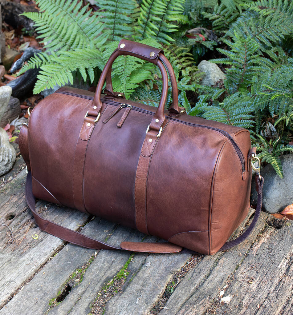 Luxury Brown Colombian Leather Holdall Personlaised, 1 of 11
