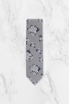 Wedding Handmade 100% Cotton Floral Print Tie In Grey, 9 of 9