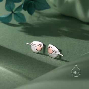 Sterling Silver Robin Bird Stud Earrings, 4 of 12