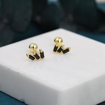 Sterling Silver Triple Black Baguette Cz Screw Back Earrings, 6 of 12