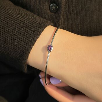 Minimalist Silver Amethyst February Birthstone Bangle, 4 of 5