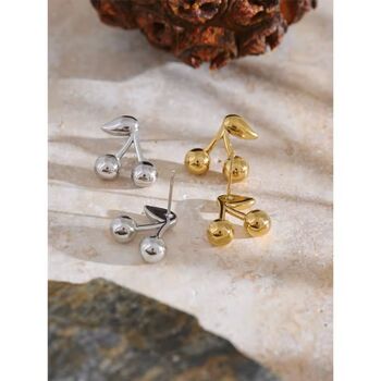 Monaco D’or Gold Cherry Flower Drop V Ombré Earrings, 4 of 4