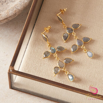 Moonstone Leaf Shaped 18k Gold And Silver Studs, 7 of 11