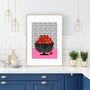 Strawberries In A Striped Bowl Print, thumbnail 1 of 7