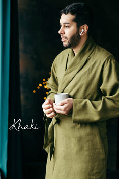 Bathrobe For Men | Natural Linen Robe, 4 of 12