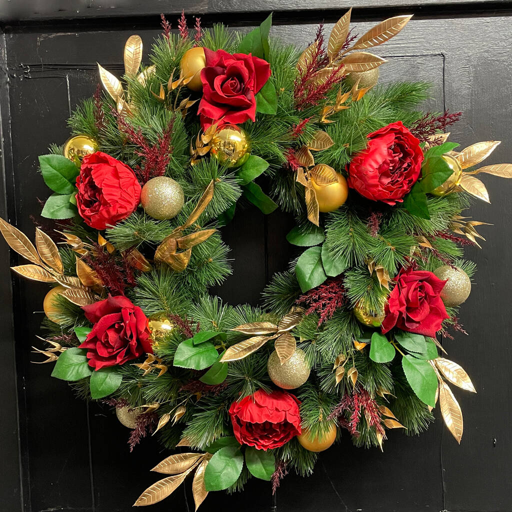 Salisbury Faux Flowers Christmas Wreath, 1 of 4