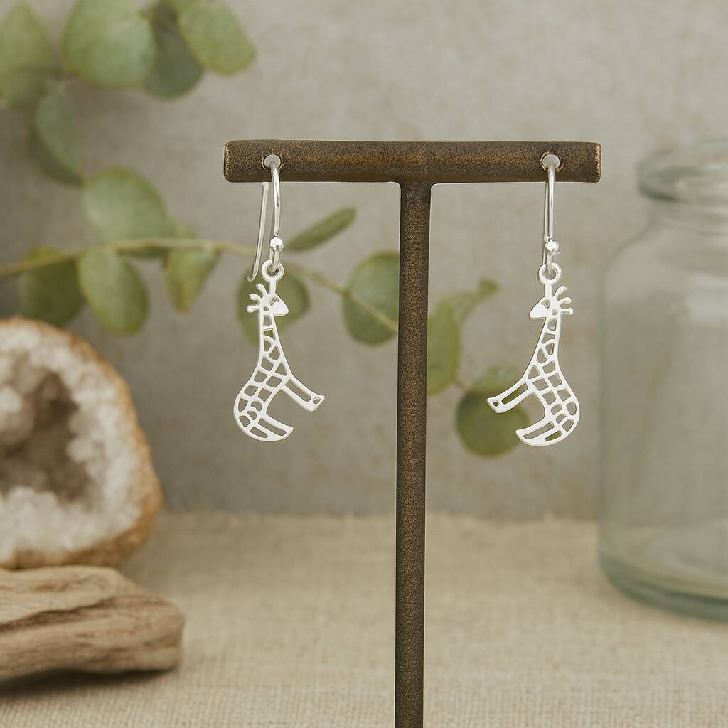 Stand Tall Stand Proud Sterling Silver Giraffe Hook Earrings, 1 of 9