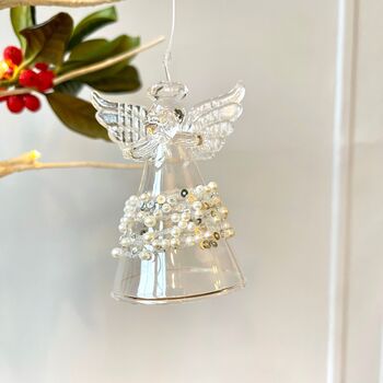 Christmas Glass Hanging Angel With Pearl Skirt, 3 of 4