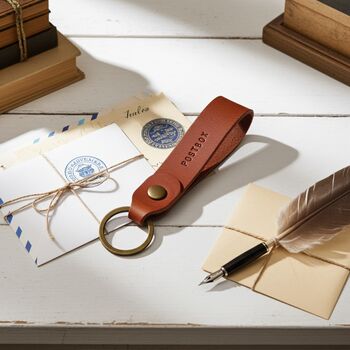 Tan Mini Text Personalised Leather Keyring Gift, 2 of 5