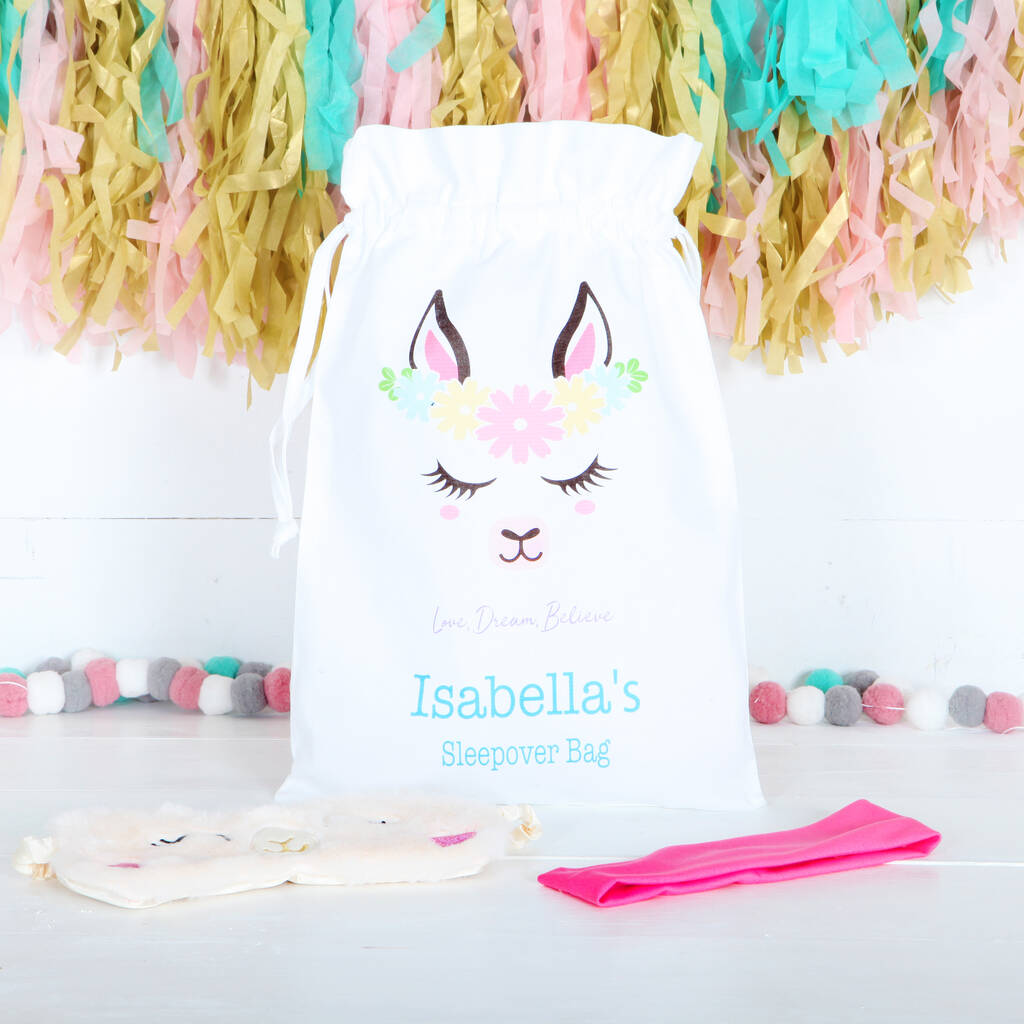 Personalised Llama Sleepover Bag And Accessories, 1 of 4