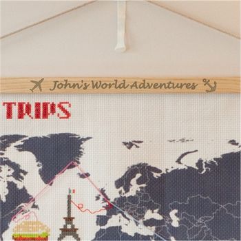 Personalised Cross Stitch Travelers Wall Hanging Map, 2 of 3