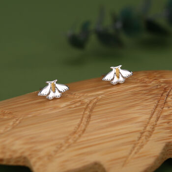 Sterling Silver Moth Stud Earrings, 4 of 11