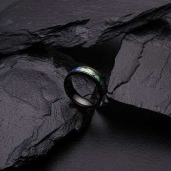 Engraved Genuine 8mm Abalone Shell Band Ring, 6 of 11
