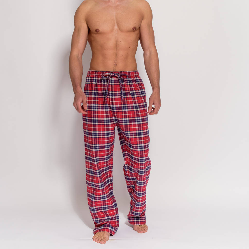 Men's Soft Red Tartan Flannel Pyjama Trousers, 1 of 4
