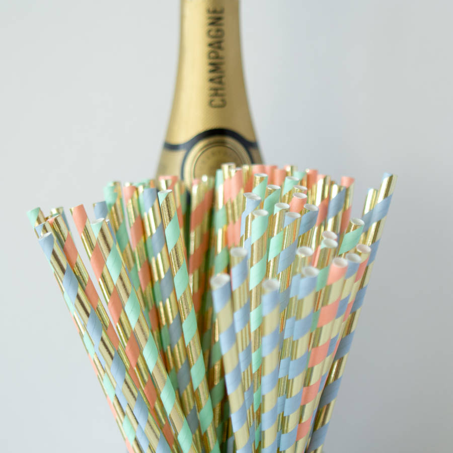 Metallic Gold And Pastel Stripe Paper Straws By Berylune