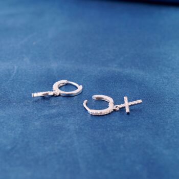 Cross Hoop Earrings Gold Paved Cross Earrings Dainty Hoop Earrings, 5 of 8