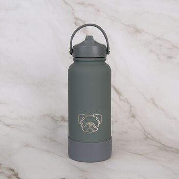 Bulldog 30oz Water Bottle With Removable Dog Bowl In Pink/ Grey/ Cream, 4 of 10