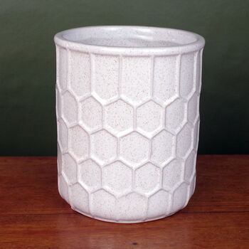 White Honeycomb Speckled Ceramic Planter Plant Pot, 2 of 2