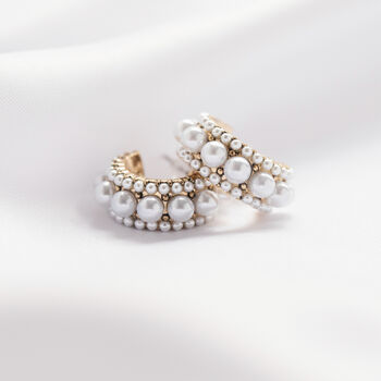 Gold Colour Pearl Huggie Hoop Earrings With Pearls, 2 of 4