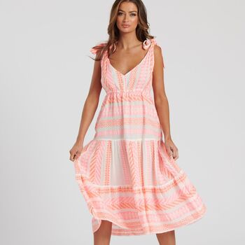Aztec Jacquard Cotton Tie Shoulder Midi Dress, 3 of 10