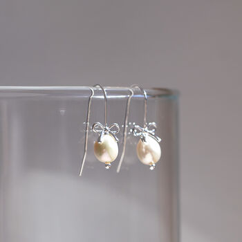 Sterling Silver Pearl Bow Earrings, 2 of 11